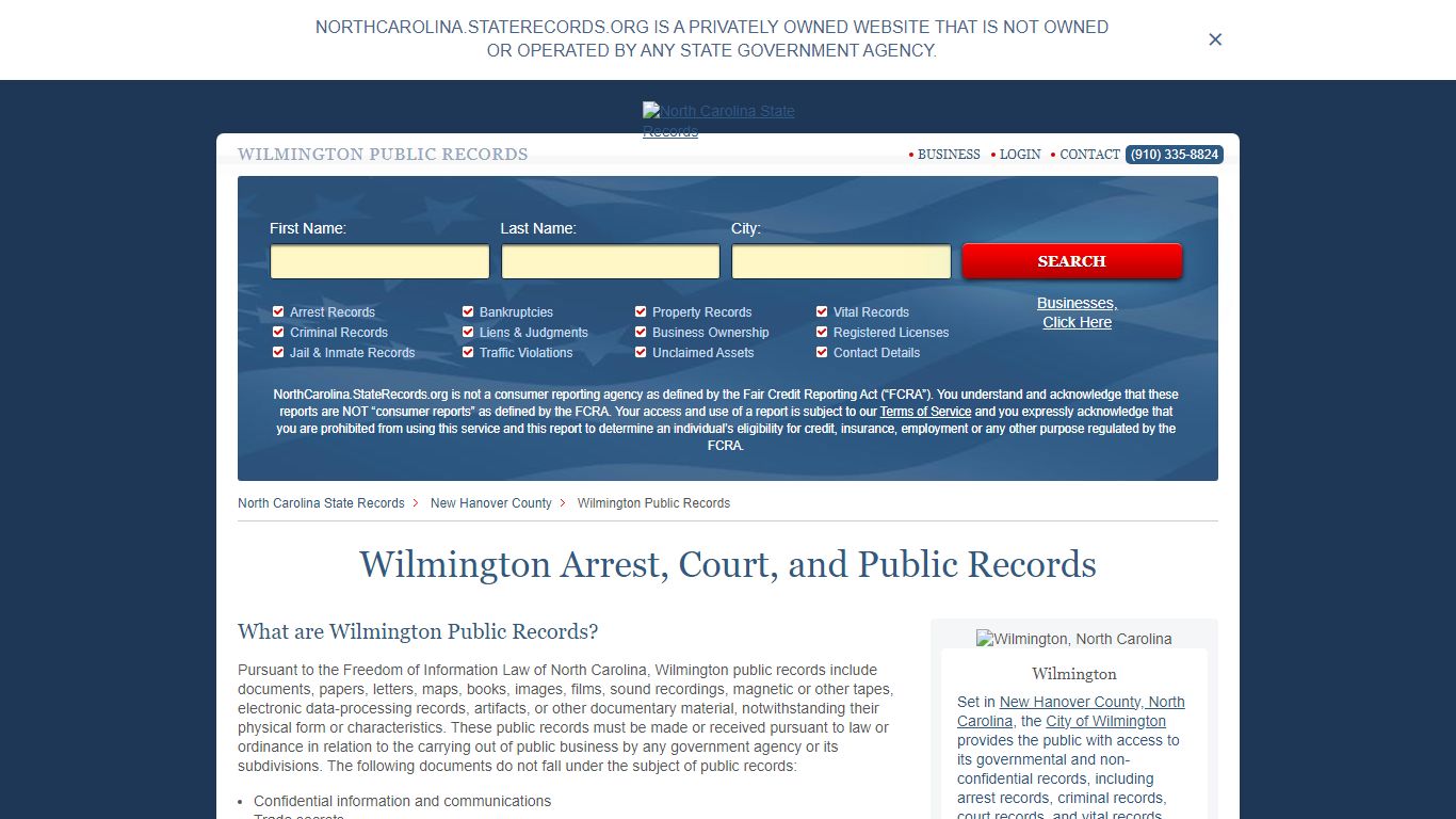 Wilmington Arrest, Court, and Public Records - North Carolina State Records