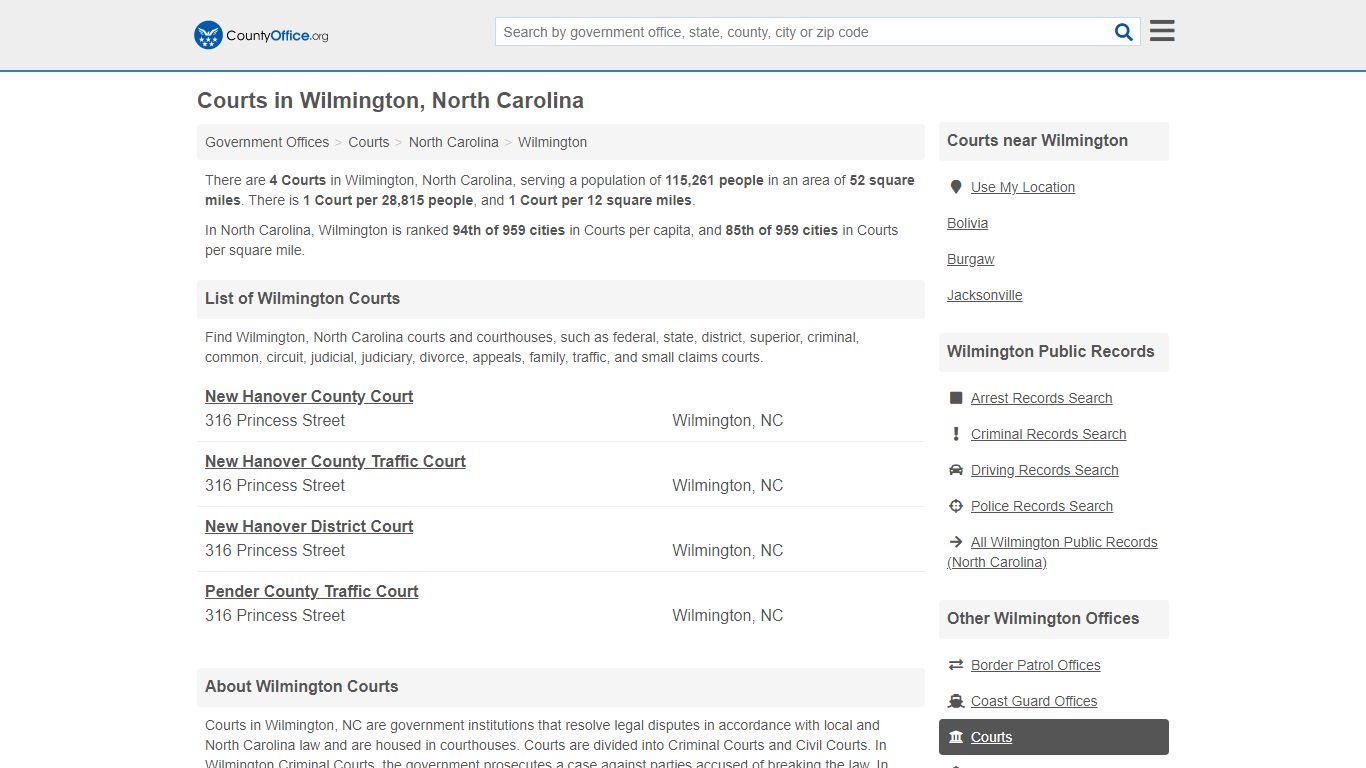 Courts - Wilmington, NC (Court Records & Calendars) - County Office